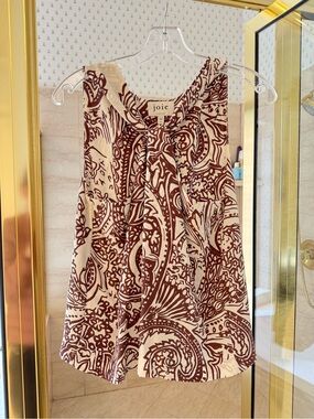 Joie Cream and Brown Paisley Tie-Neck Sleeveless Top